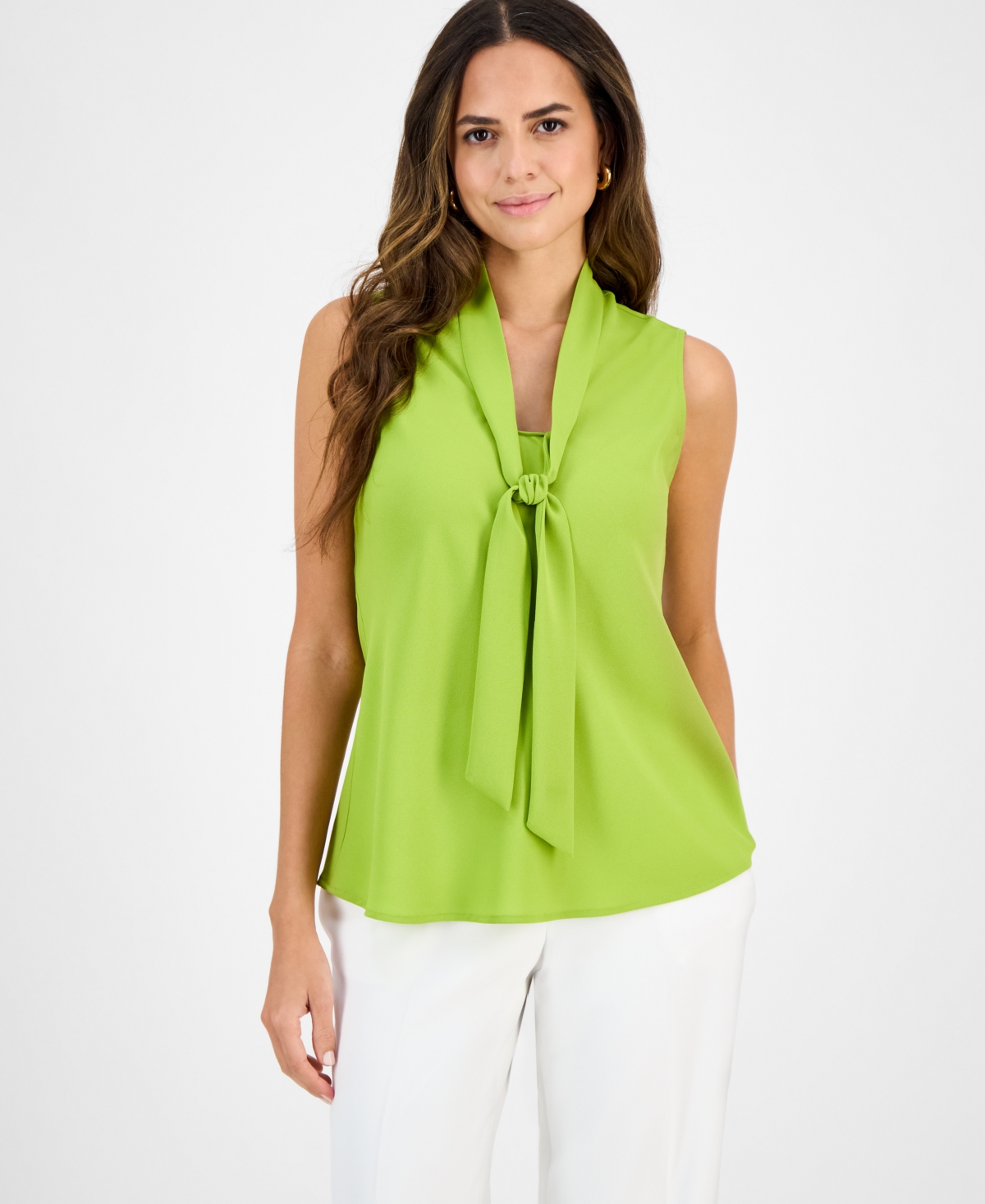 Women's Sleeveless Tie-Neck Top, Regular & Petite - Butterscotch