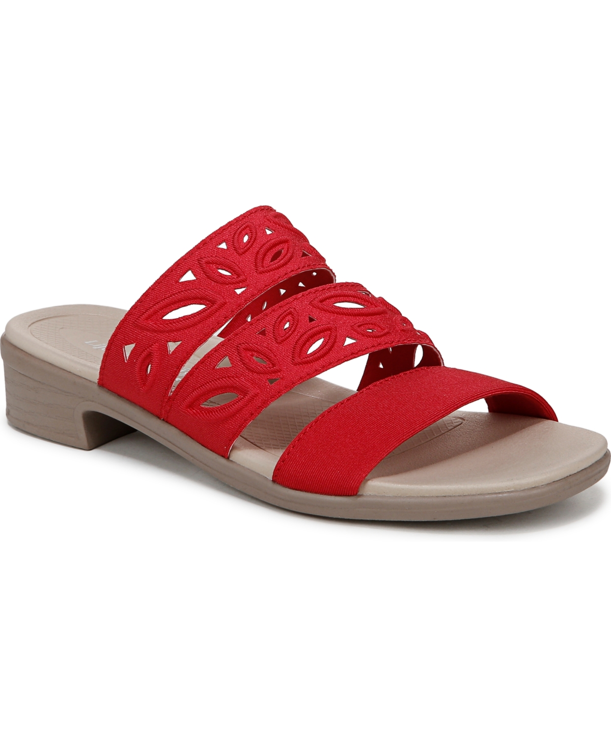 Bzees Poppy Slide Sandal In Fire Red Shimmer Fabric