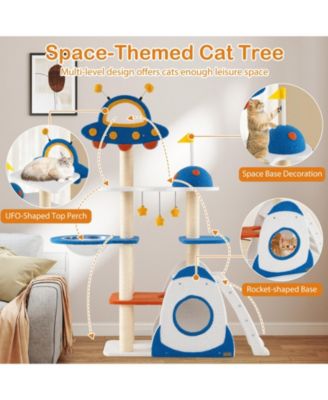 Space-Themed Cat Tree with Multi-Level Tower & Covered Scratching Posts Fun Playhouse for Cats