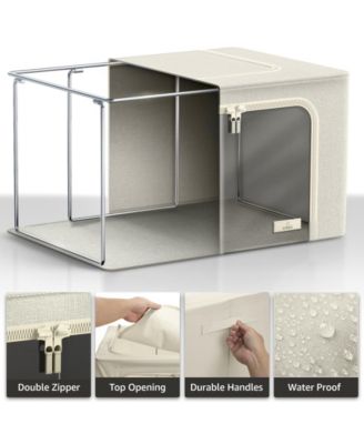 6 Pack Medium Foldable Storage Box - Metal Frame, Oxford Fabric, Large Window & Handles - Organization for Bedroom, Linens & Clothes