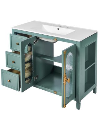 Solid Wood Bathroom Vanity Cabinet with Soft-Close Doors and 3 Drawers