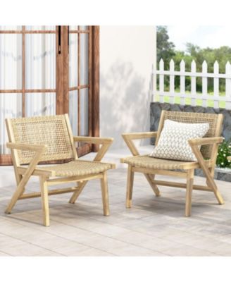 Streamdale Acadia Wood and Woven Wicker Set of 2 Club Chairs for Outdoor Relaxation