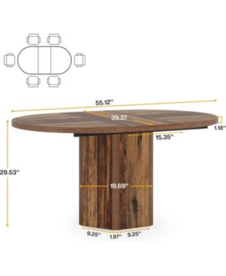 55.12 Inches Oval Dining Table for 4-6 People, Wood Kitchen Table, Rustic Dinner Room Table, Home Furniture Kitchen Table for Kitchen