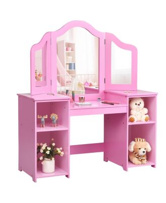 Kids Tri Folding Mirror Makeup Dressing Vanity Table Set