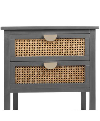 2 Drawer Nightstand Bedside Table with Rattan Drawers Side Table End Table with Storage Small Nightstand with Open Shelf for Bedroom