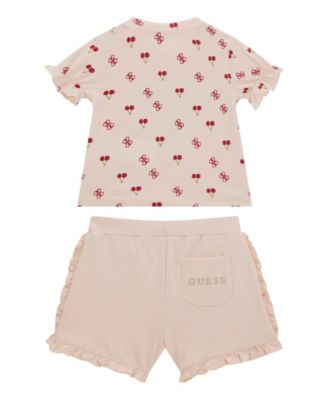 Baby Girls 2-Piece Short Sleeve All Over Print T-Shirt and Active Short Set