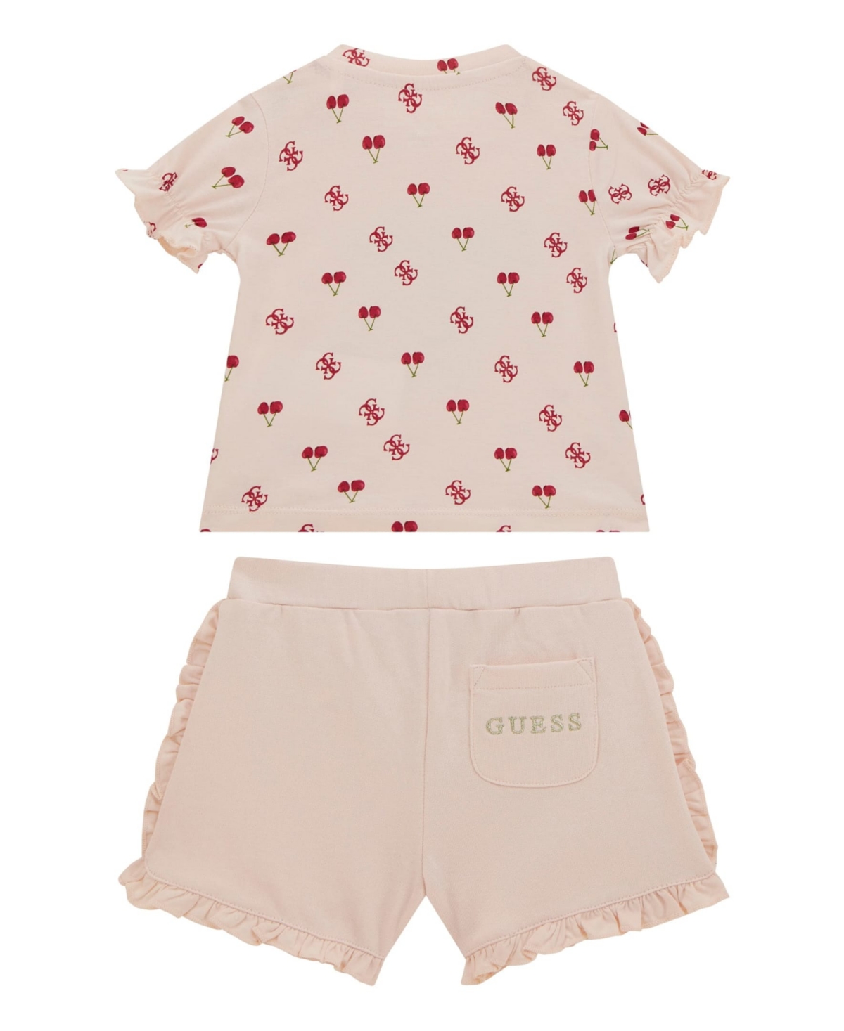 Guess Baby Girls 2-piece Short Sleeve All Over Print T-shirt And Active Short Set In Pink