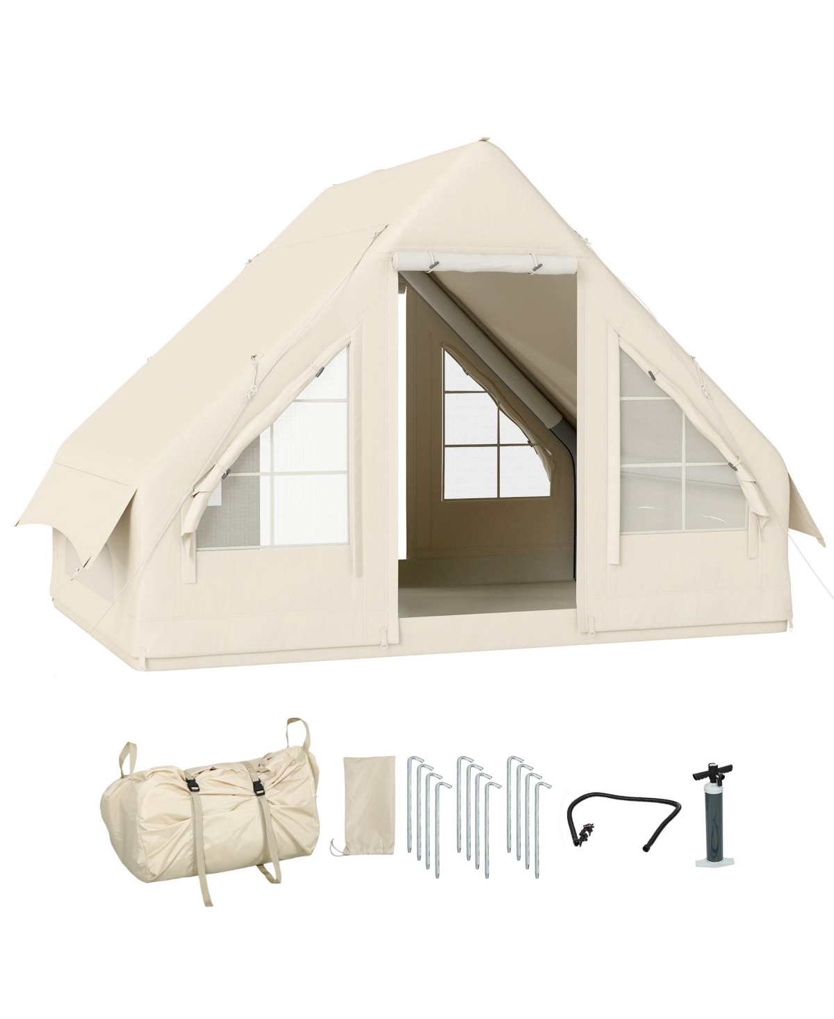Inflatable Camping Tent with Hand Pump, 4 Season for 3 People - Sand