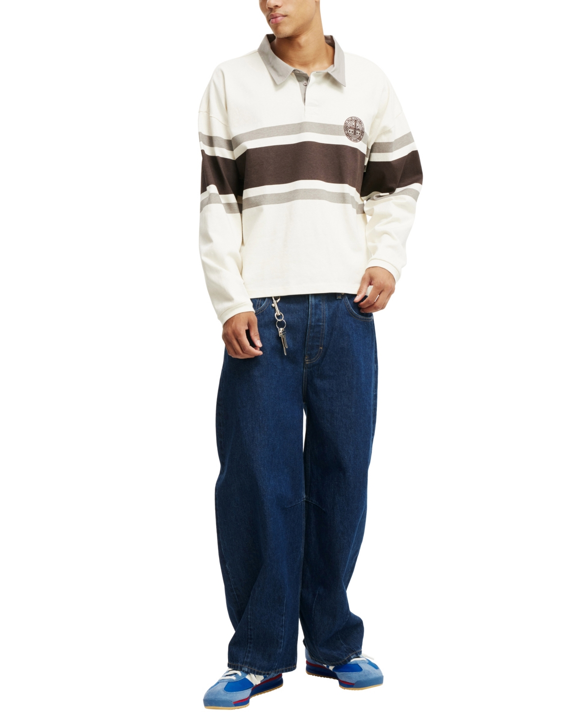 COTTON ON MEN'S BOX FIT RUGBY LONG SLEEVE POLO SHIRT 
