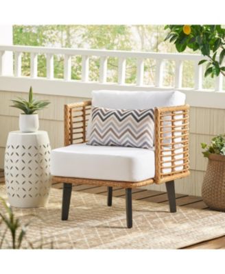 Streamdale Modern Wicker and Acacia Wood Outdoor Chair with Water-Resistant Cushions
