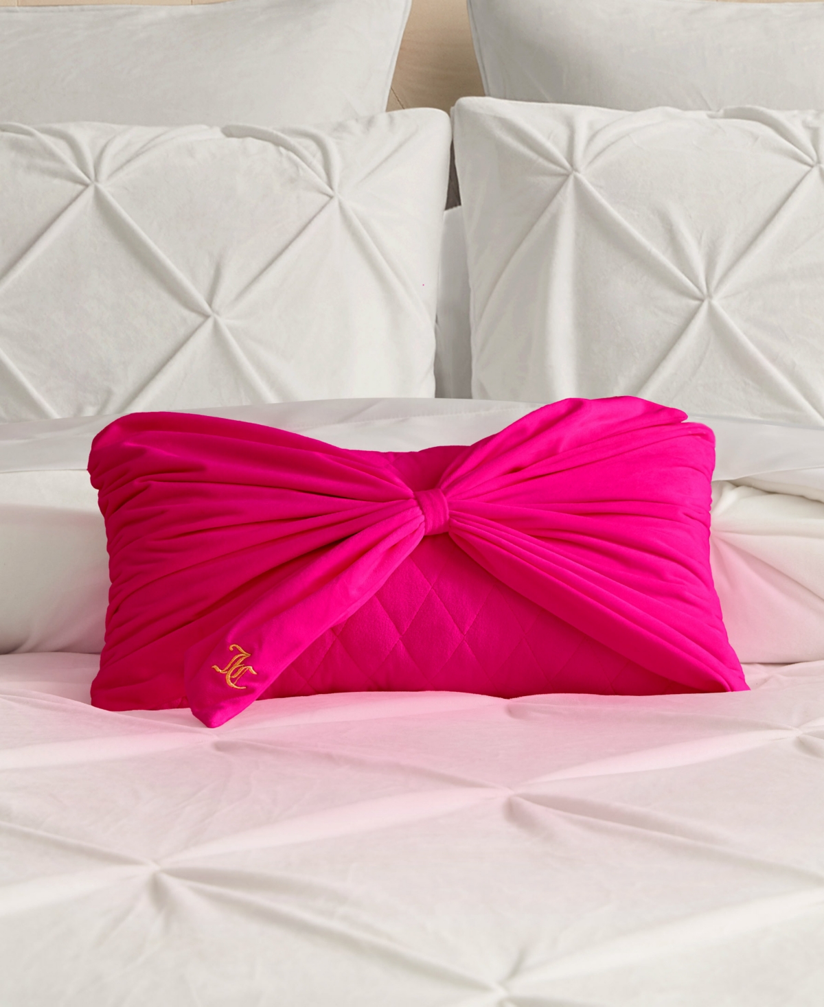 Juicy Couture Velvet Bow Accent Pillow In Hot Pink