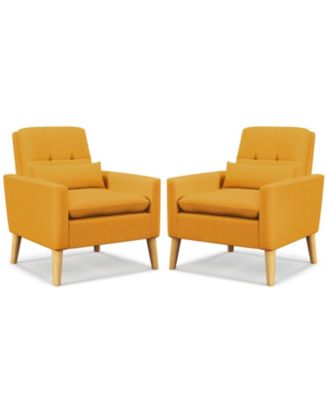 Accent Chair with Lumbar Pillow Rubber Wood Legs Padded Cushions