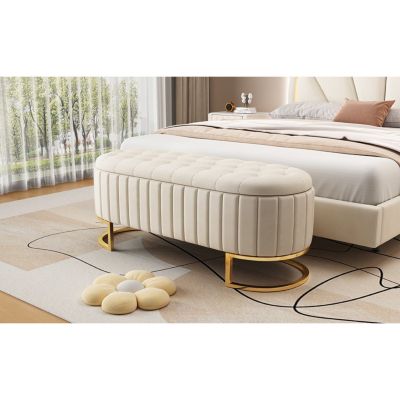 Streamdale 47 inches 1 CountFurniture Velvet Upholstered Ottoman Storage Bench, Button-Tufted, Beige