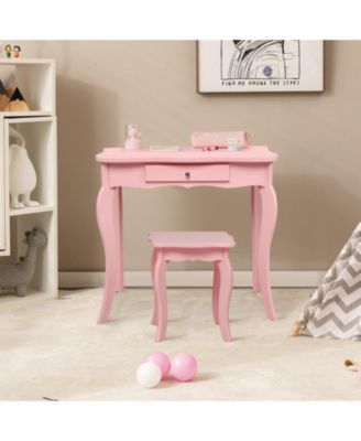 Kids Makeup Dressing Mirror Vanity Table Stool Set