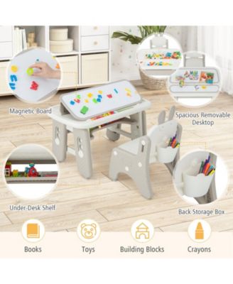 Kids Table and Chair Set with Flip-Top Bookshelf