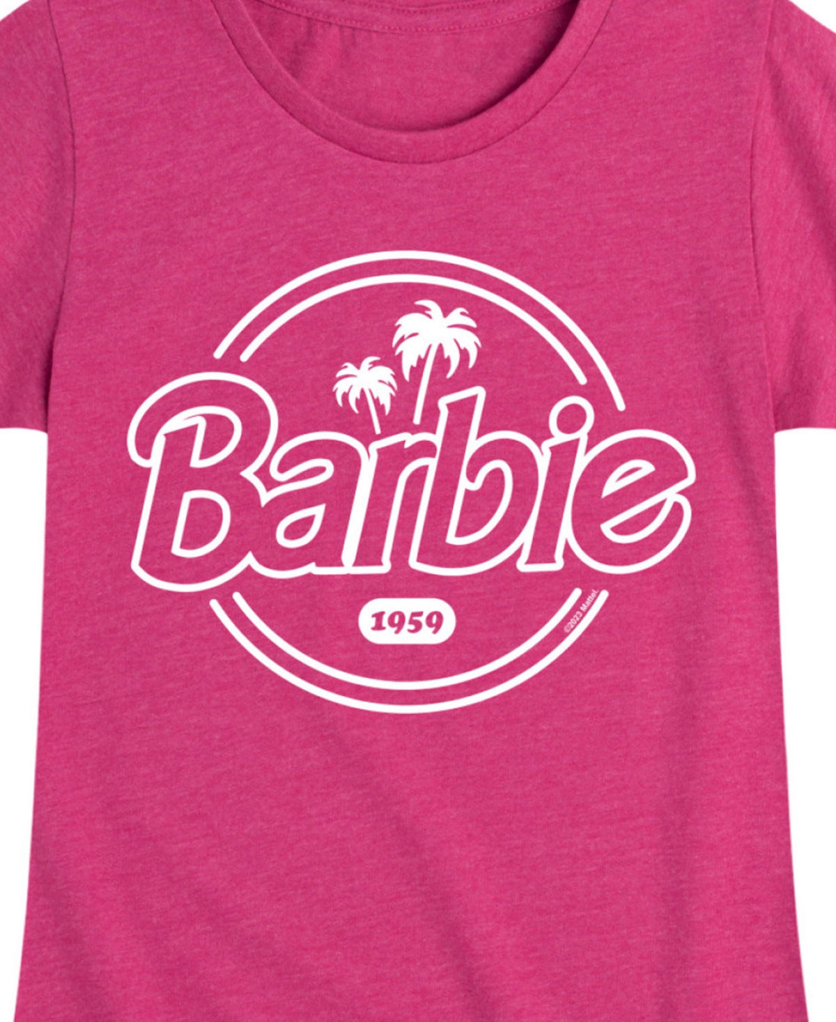 Shop Barbie Big Girls Logo Palm Trees Graphic Short Sleeve T-shirt In Pink