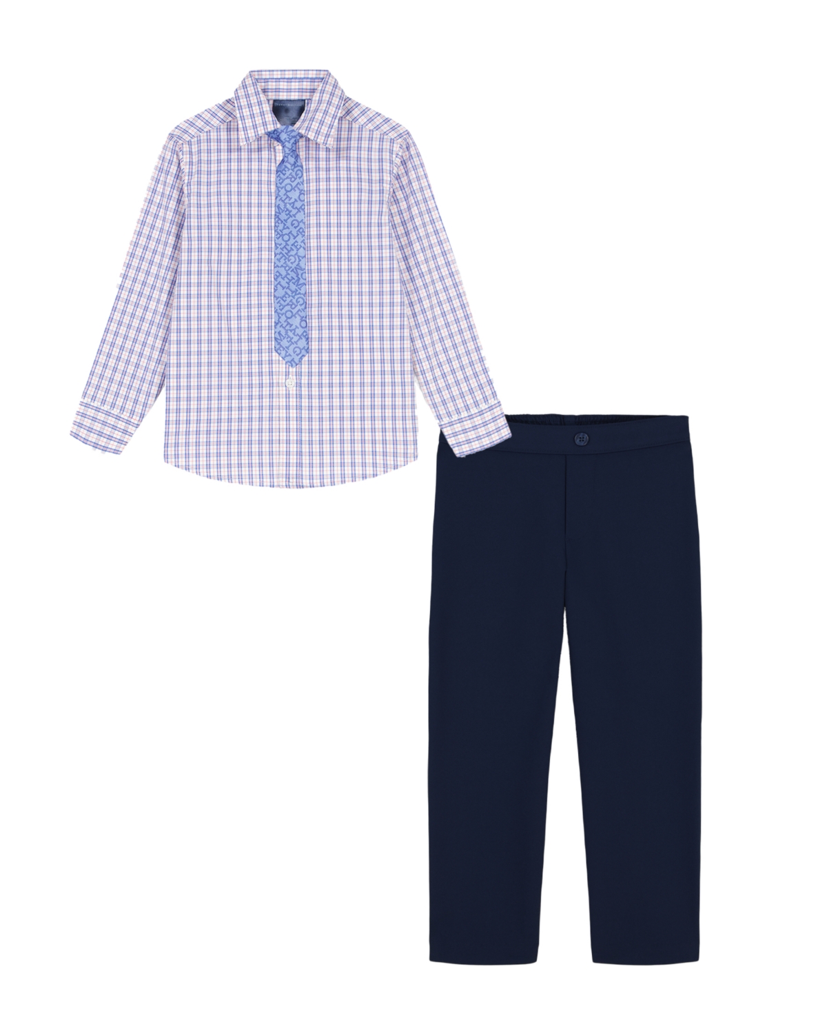 Tommy Hilfiger Toddler & Little Boys Stretch Micro Plaid Shirt, Tie & Pants, 3 Piece Set - Pink