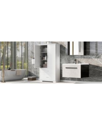 Tall Bathroom Storage Cabinet, Cabinet with Two Doors and Drawers, Adjustable Shelf, MDF Board, White