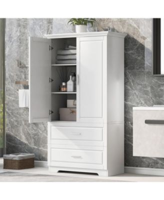 Tall Bathroom Storage Cabinet, Cabinet with Two Doors and Drawers, Adjustable Shelf, MDF Board, White