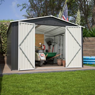 10x10 FT Outdoor Metal Storage Shed with Lockable Doors and Frame
