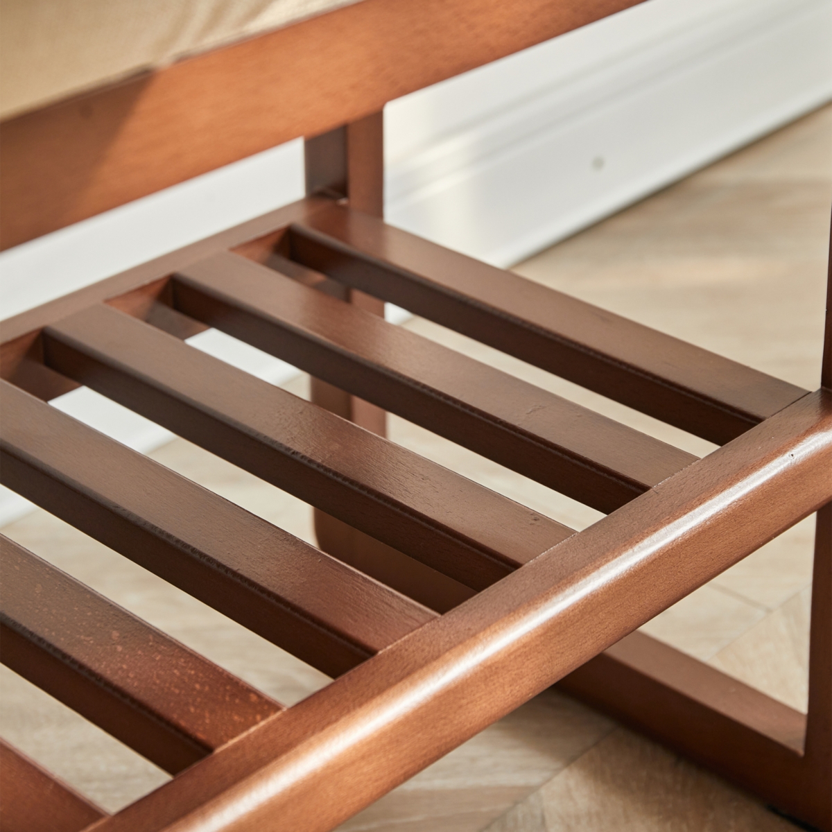 Streamdale (Walnut Color) Solid Wood Shoe Bench, Beech Wood Storage Rack Organizer with High Rebound Sponge Cushion