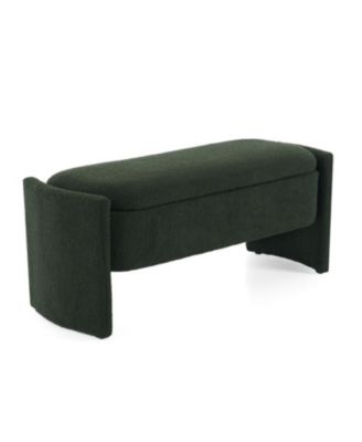 Elegant Long - shaped Storage Ottoman Bench of boucle material with Simple and Grand Design, Dark Green