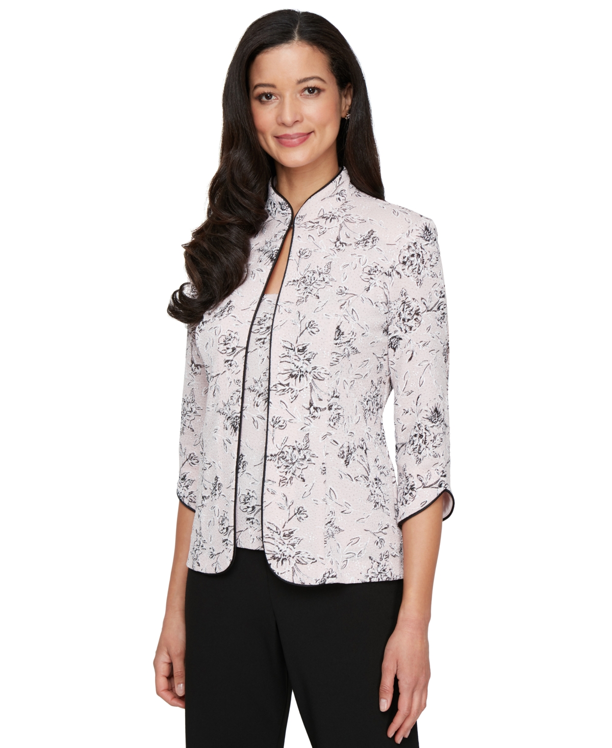 Women's Floral Jacquard Jacket & Shell Set - Shell Pink