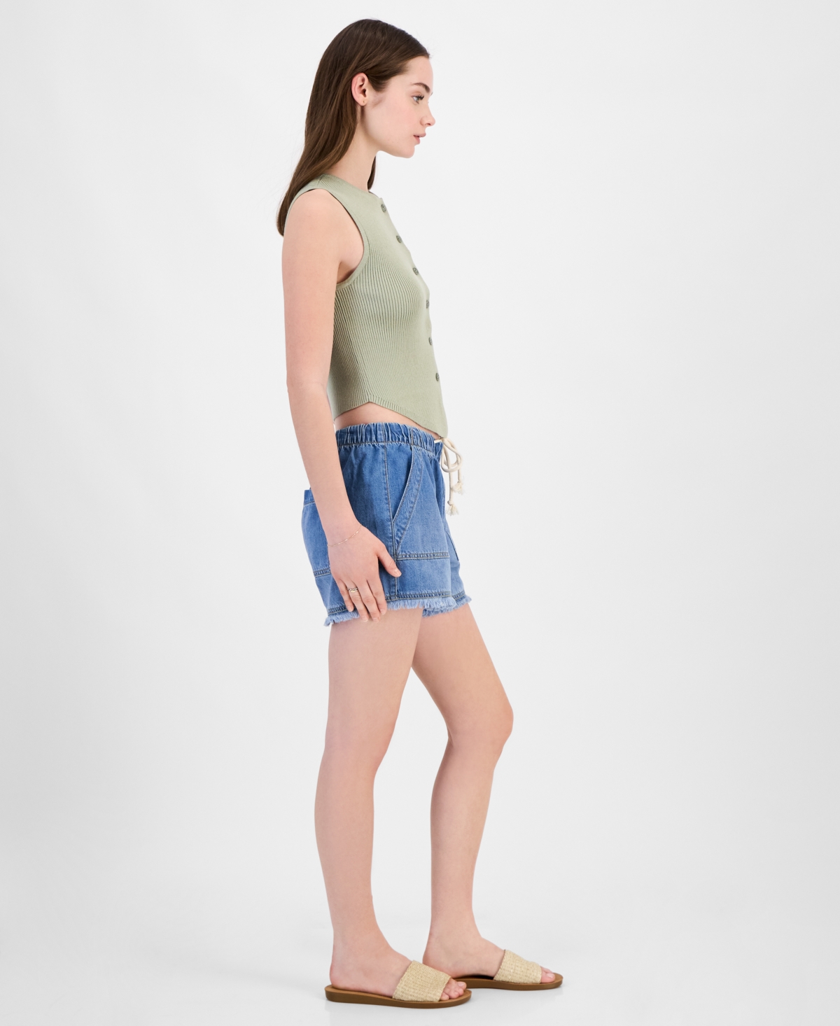 Celebrity Pink Juniors' Pull-on Utility Chambray Shorts In Medium Wash
