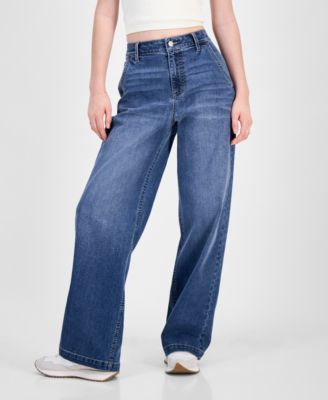 Juniors' Curvy Wide-Leg Carpenter Jeans