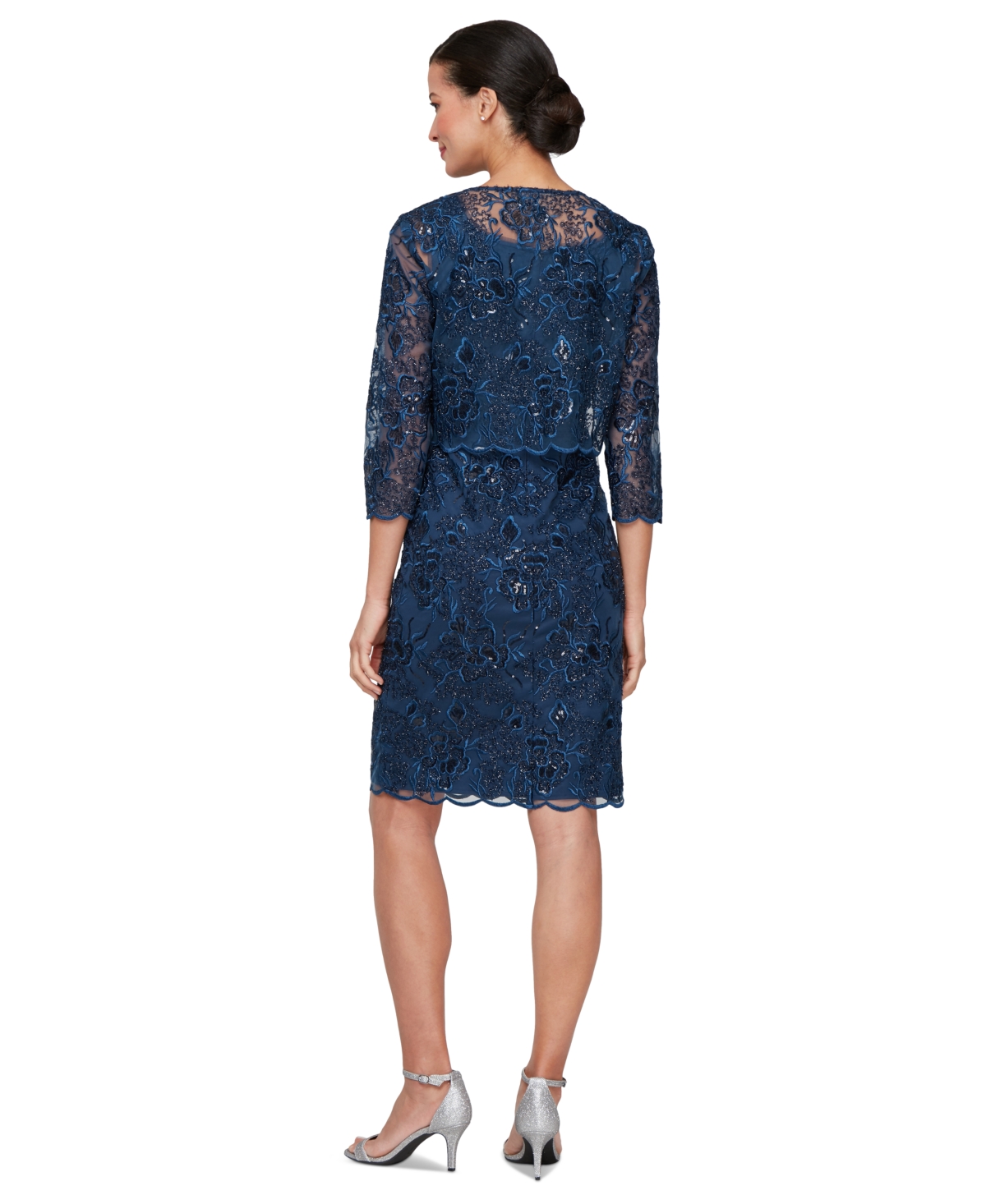 Alex Evenings Sequin Embroidered Floral Sleeveless Sheath Dress With Jacket In Navy