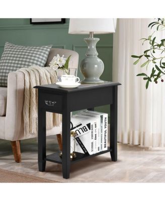 Set of 2 Nightstand 2 Tier End Bedside Sofa Side Table w/Drawer &Shelf