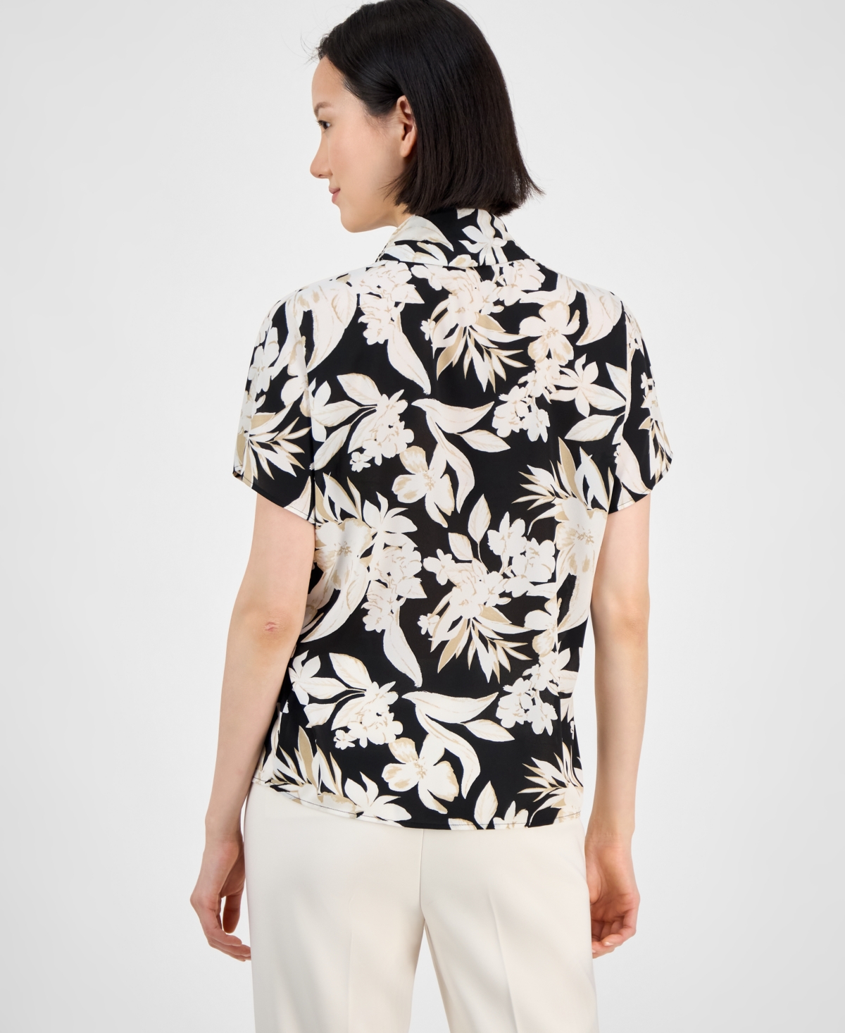Anne Klein Pussybow Dolman Sleeve Top In Black Mutli