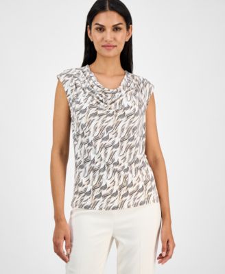 Anne Klein - Women's Printed Cowl Neck Cap-Sleeve Top