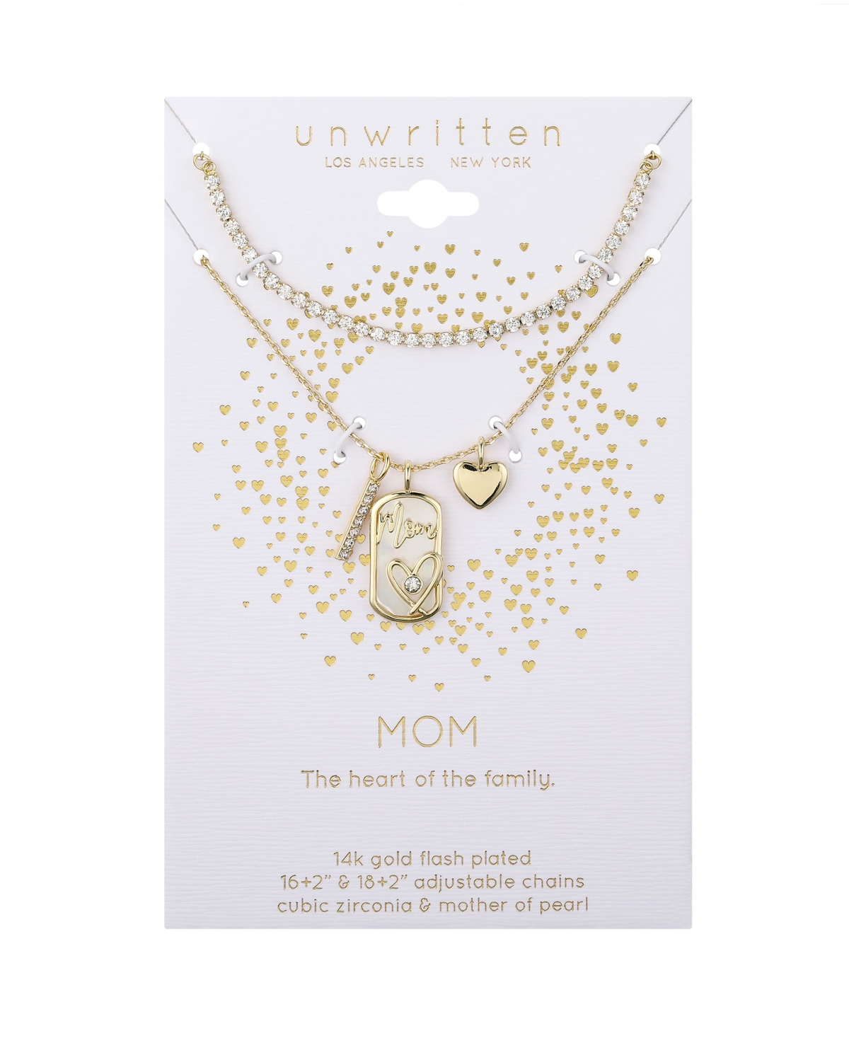 Unwritten "mom" Cubic Zirconia Mother Of Pearl Tennis Charm Layered Necklace Set In Gold