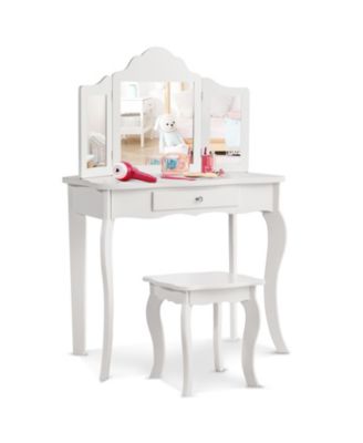 Kids Makeup Dressing Mirror Vanity Table Stool Set