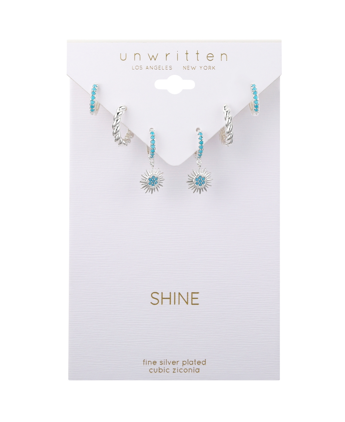 Unwritten Cubic Zirconia Imitation Turquoise Sun Charm Hoop Set In Silver