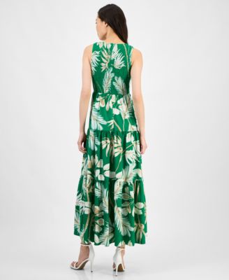 Women's Printed Smocked-Bodice Tiered Dress