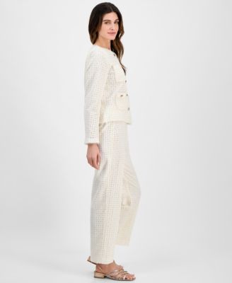 Petite High-Rise Cotton Eyelet Pants 