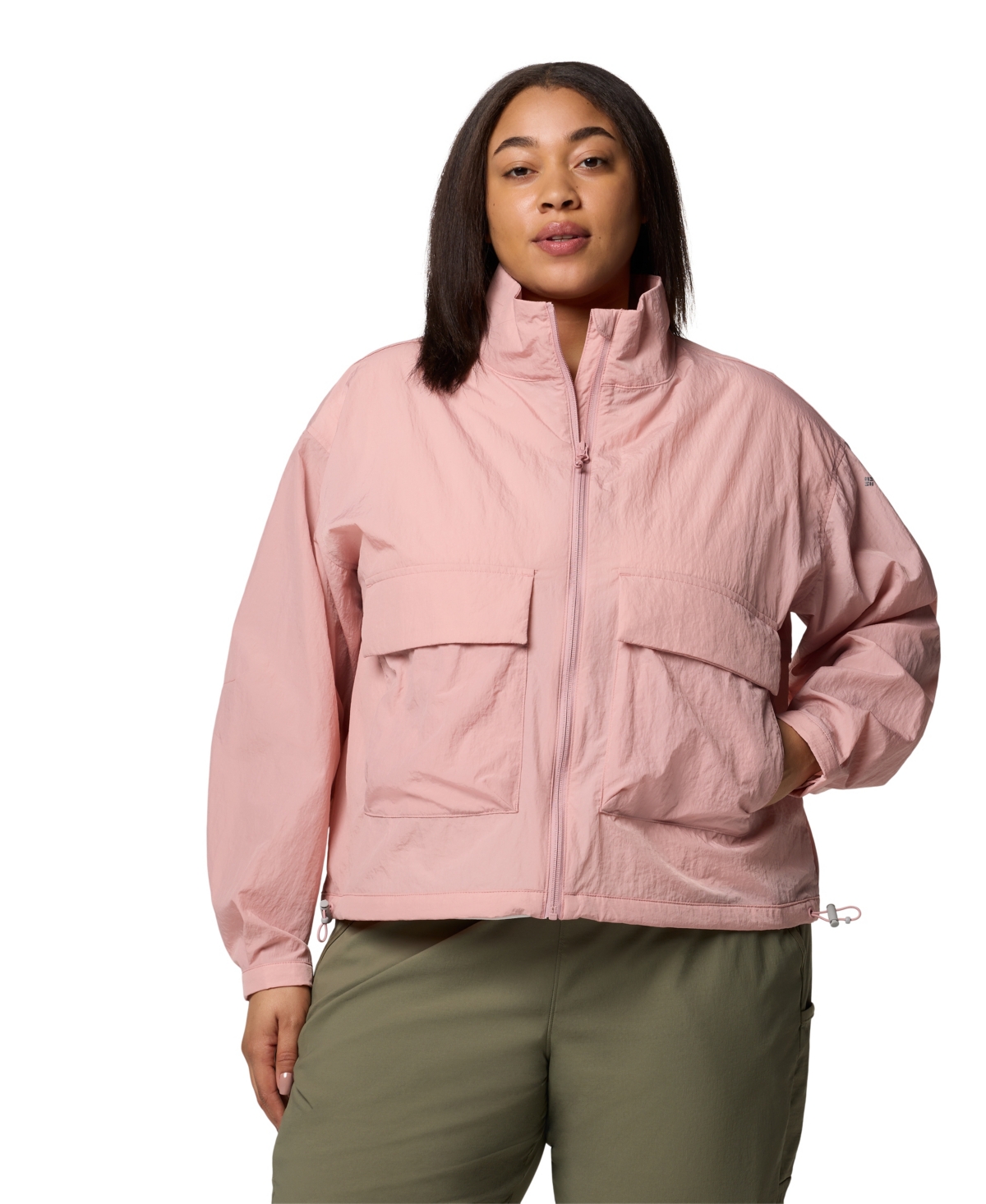 Plus Size Paracutie Cropped Cargo Windbreaker Jacket - Eraser Pink
