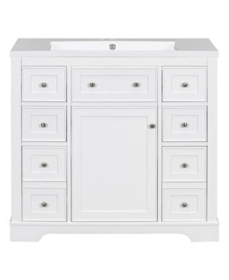 36" Bathroom Vanity with Sink Combo, One Cabinet and Six Drawers, Solid Wood and MDF Board, White