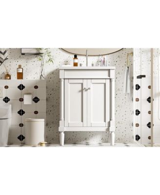 Modern 24" Single Sink Bathroom Vanity Cabinet with Top Sink & Storage Shelves