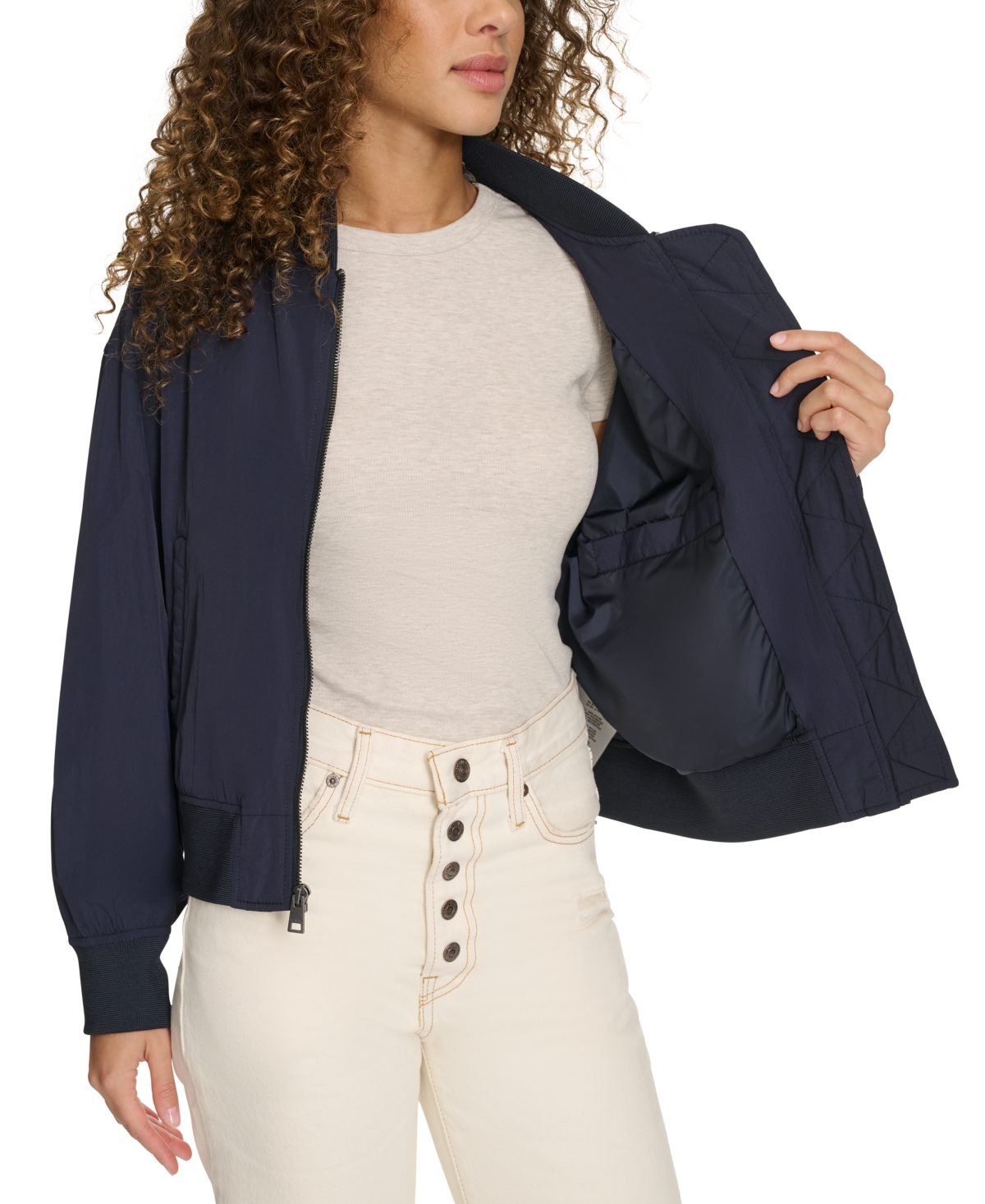Levi's Women's Relaxed Zip-front Ribbed-hem Bomber Jacket In Navy