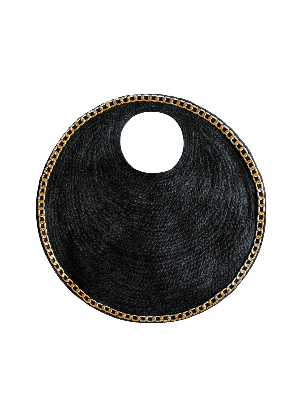 Solo Fig Mini Jute Straw Bag With Gold chain - Black