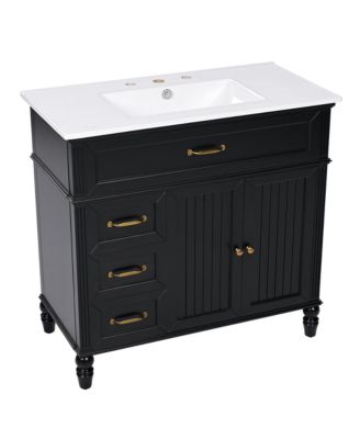 36" Solid Frame and MDF Board Bathroom Cabinet with Drawers Bathroom Vanity with Sink, One Package