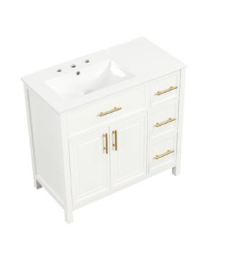 36" Solid Wood and MDF Cabinet Sink Top, 2 Doors, 3 Drawers Bathroom Vanity