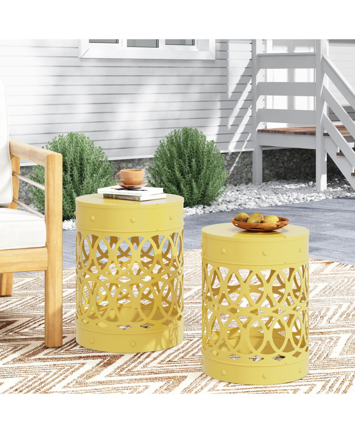 Streamdale Modern Minimalist Side Table Set with Iron Cut Design