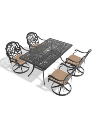 Streamdale 5-Piece All-Weather Cast Aluminum Dining Set, Include 4 Swivel Chairs and Rectangular Table With Black Frame