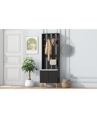Streamdale 4-in-1 Hall Tree with Fluted Doors and Gold Accents