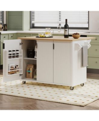 Farmhouse Kitchen Island on Wheels with Storage