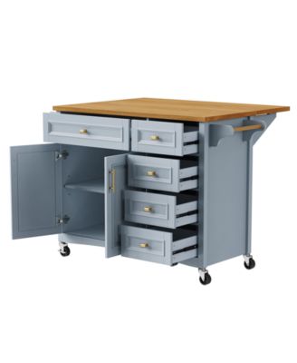  52" Kitchen Island with Drop Leaf, Spice Rack, Towel Rack, Storage Doors and Drawers, Adjustable Shelf